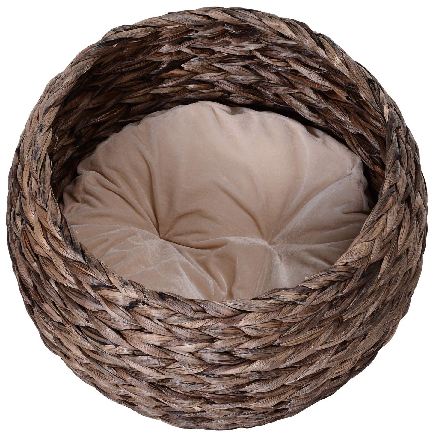 Rattan Cat Basket - Cozy Water Hyacinth Cave, Dark Brown