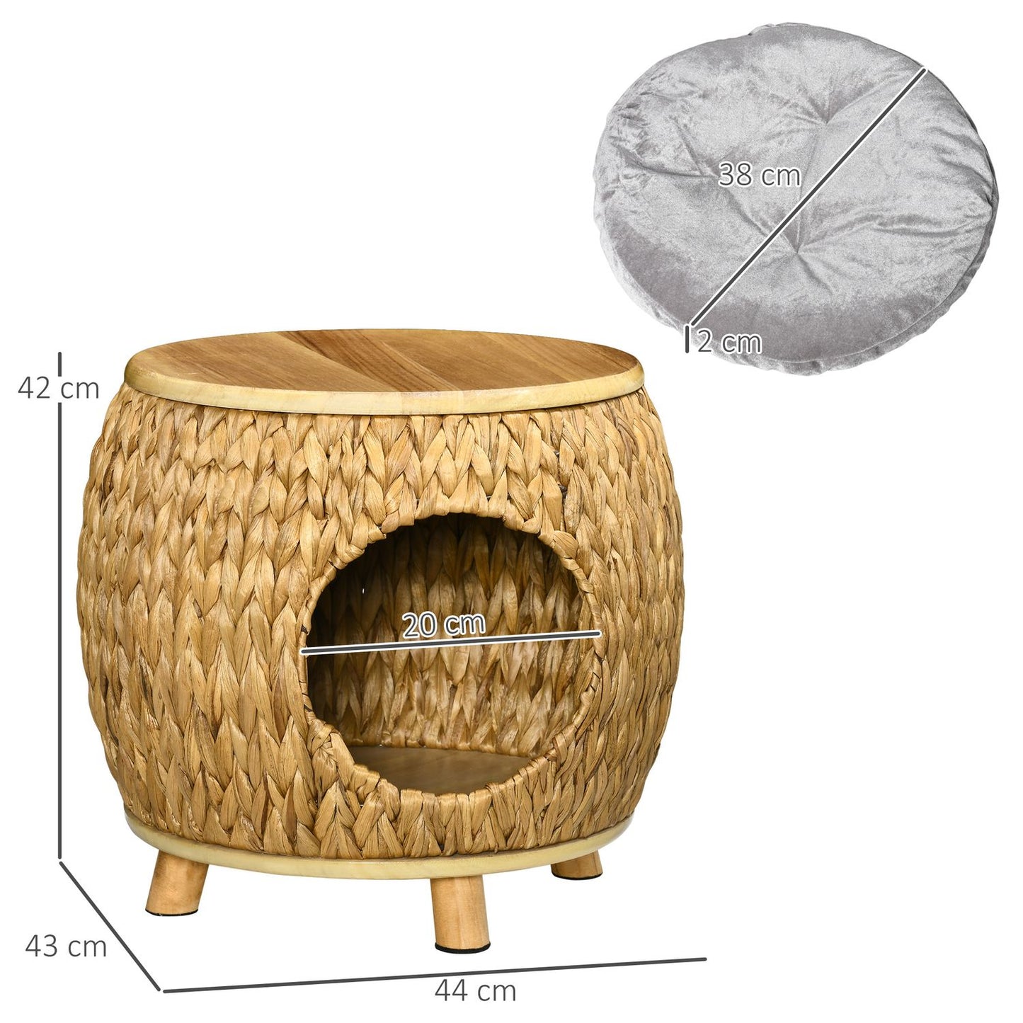 Rattan Cat Cave & Bed - 2-in-1 with pillow, 44x43x42cm