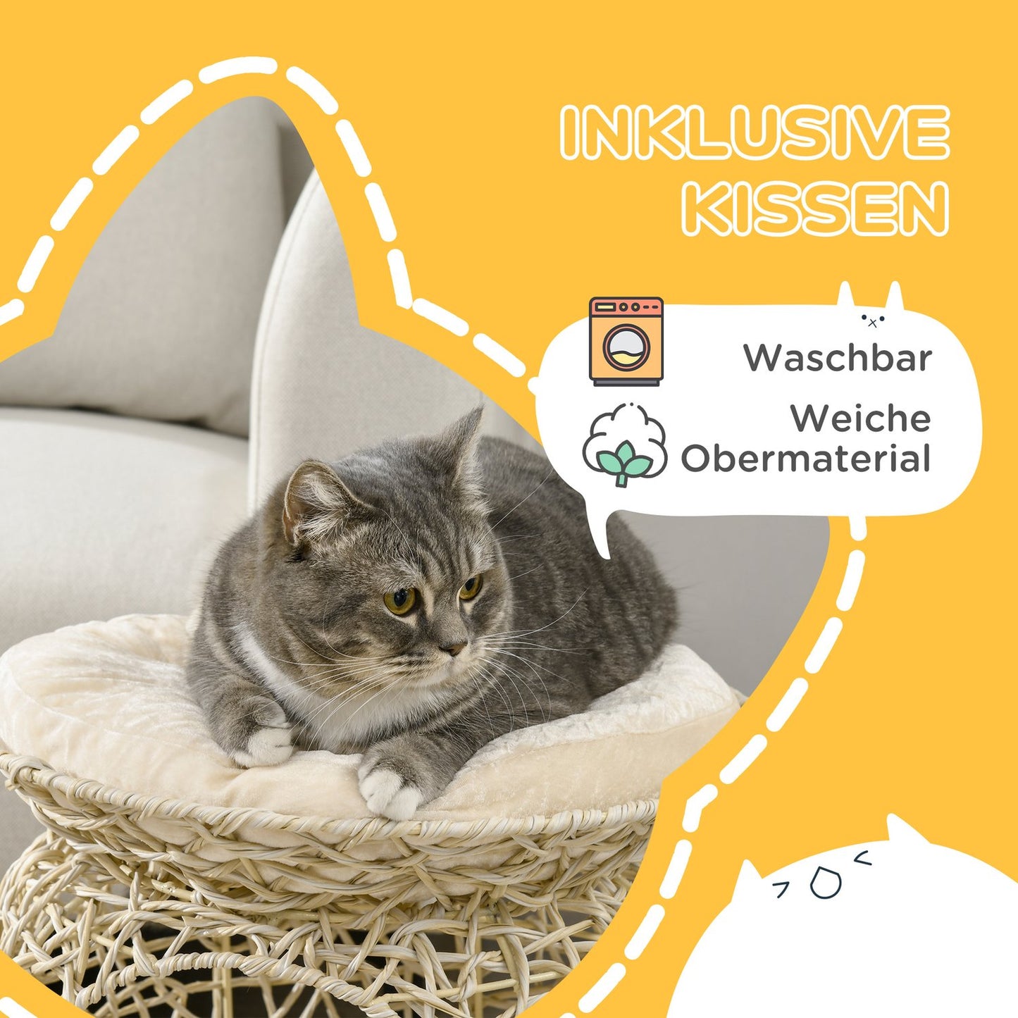 Rattan cave house with pillows, two-story house, beige