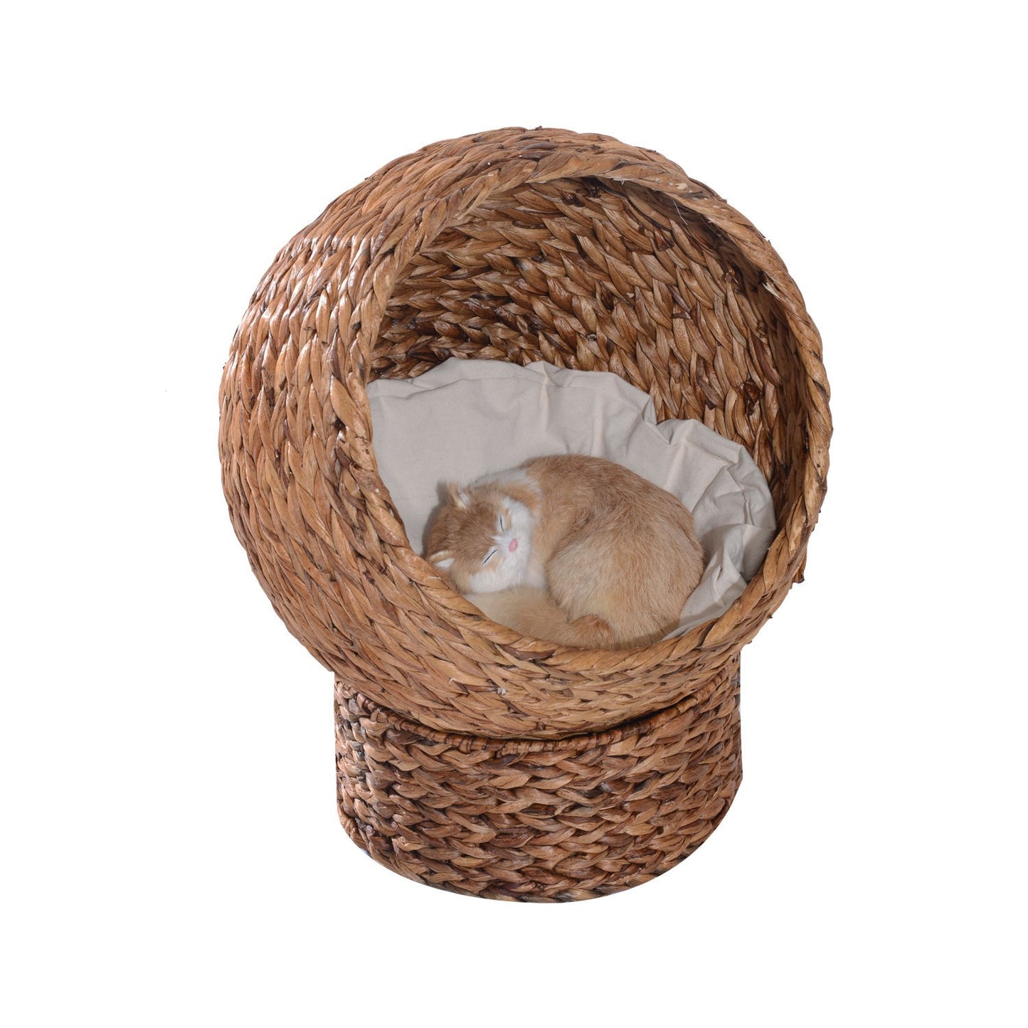 Rattan Cat Cave Bed With Cushion, Water Hyacinth, 50cm