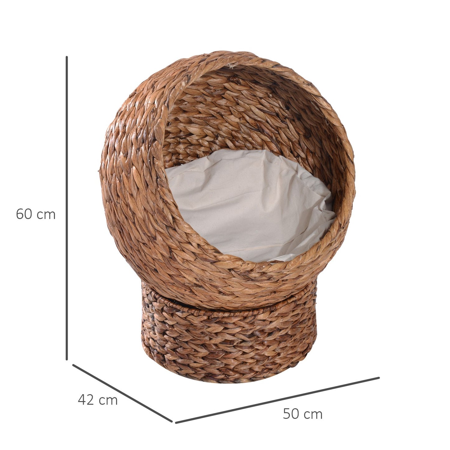 Rattan Cat Cave Bed With Cushion, Water Hyacinth, 50cm