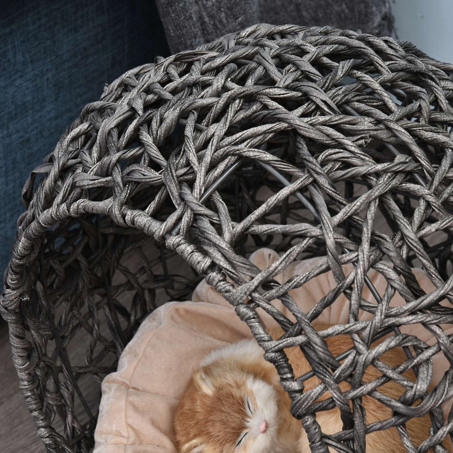 Rattan cage with cushions, raised, silver gray 52x58 cm