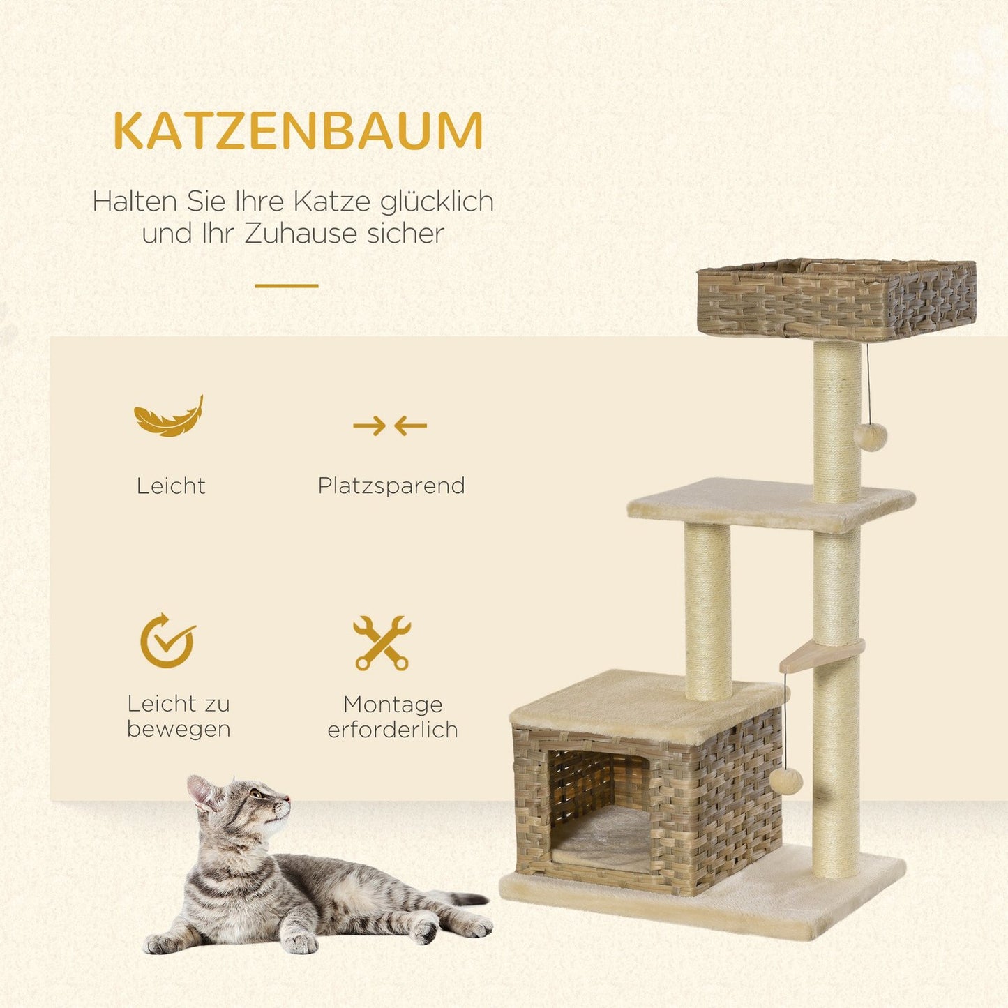 Root tree: Scratching post, cave and toy, 108 cm