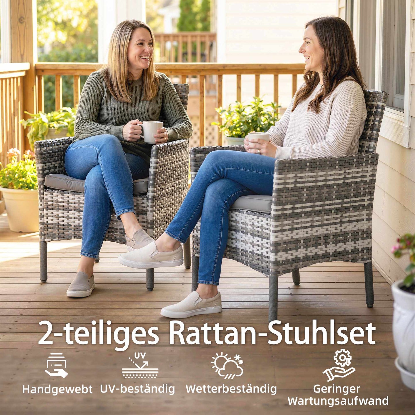 Rattan Garden Chairs Set, Grey, Cushioned, Weather-Resistant