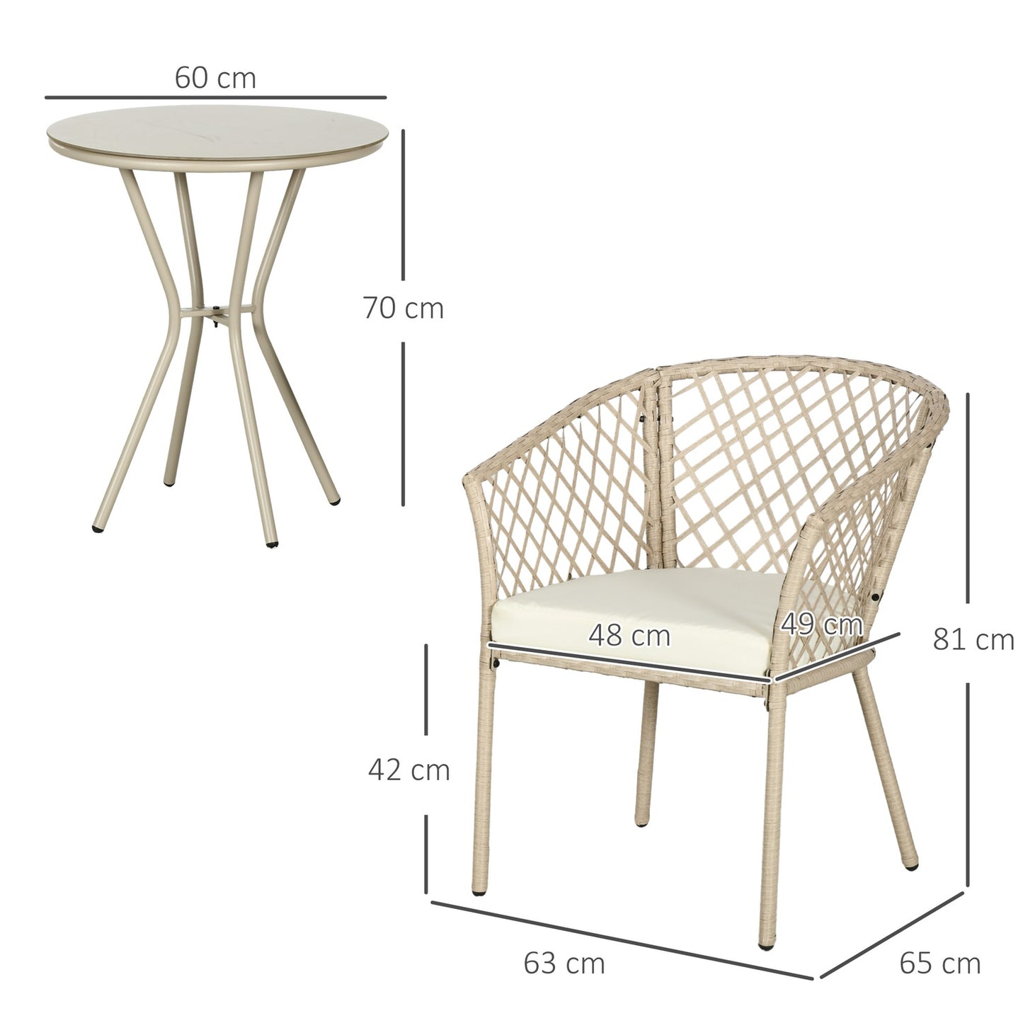 Rattan garden furniture - 3-piece balcony set, Khaki cushions