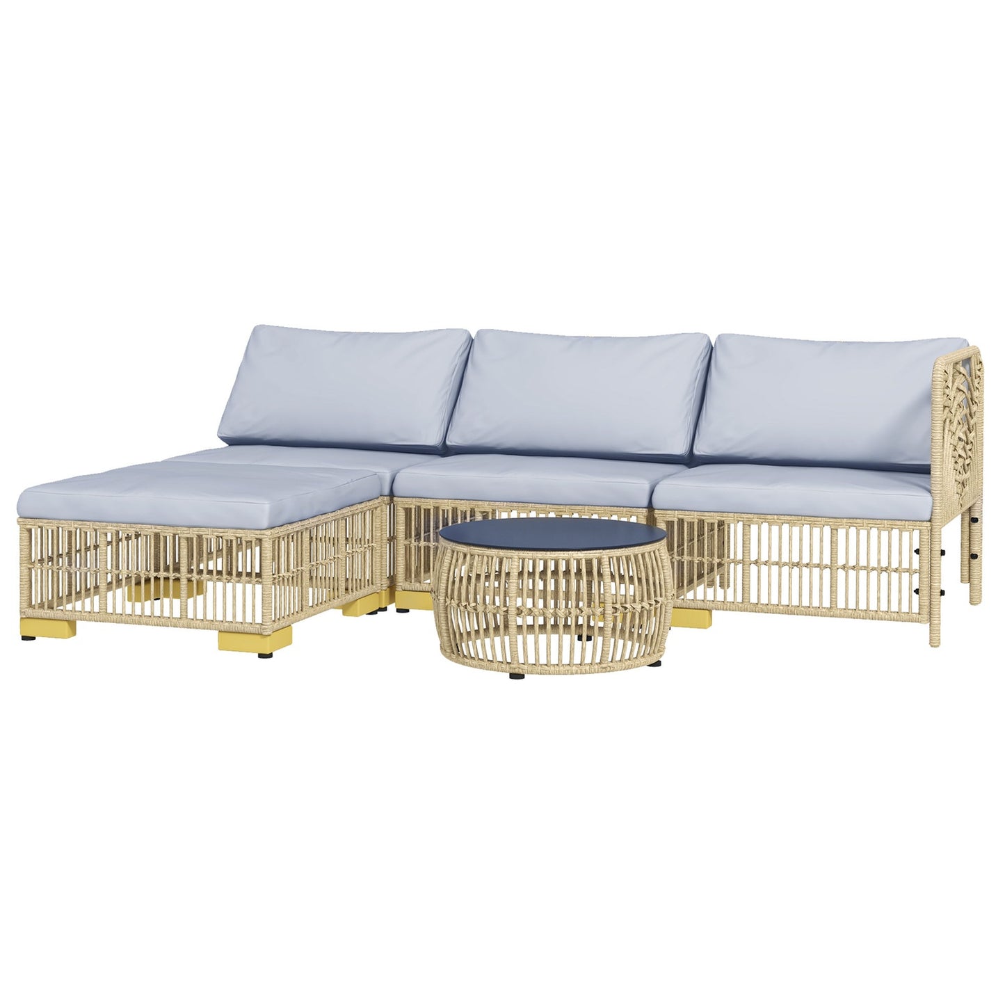 Rattan 5-piece garden furniture set with cushions, light grey