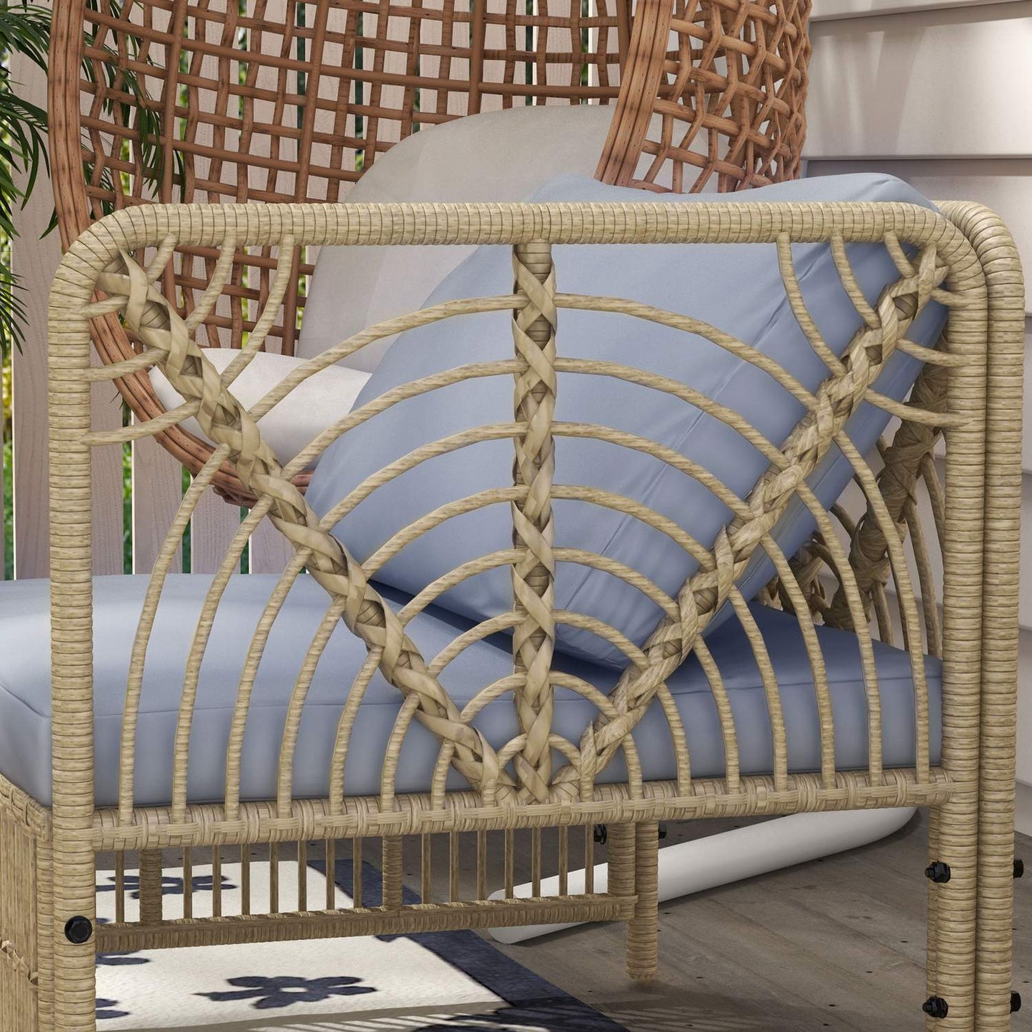 Rattan 5-piece garden furniture set with cushions, light grey