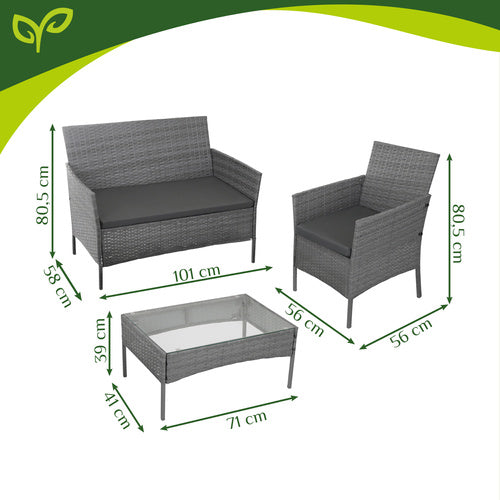 Rattan Garden Furniture Set, Dark Gray, Sofa, 2 Chairs, Table