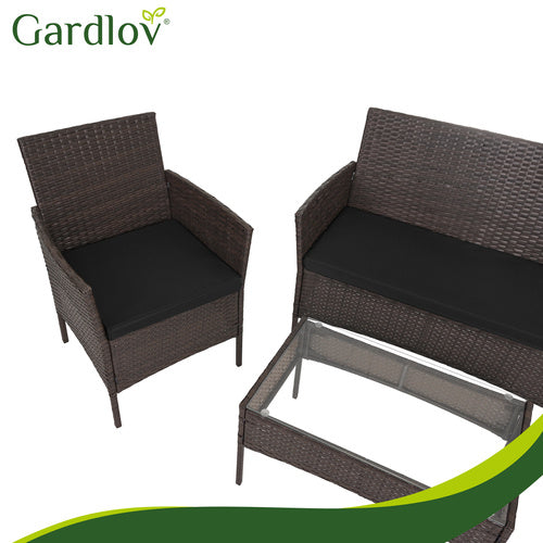 Rattan Garden Furniture Set with Cushions and Glass Table