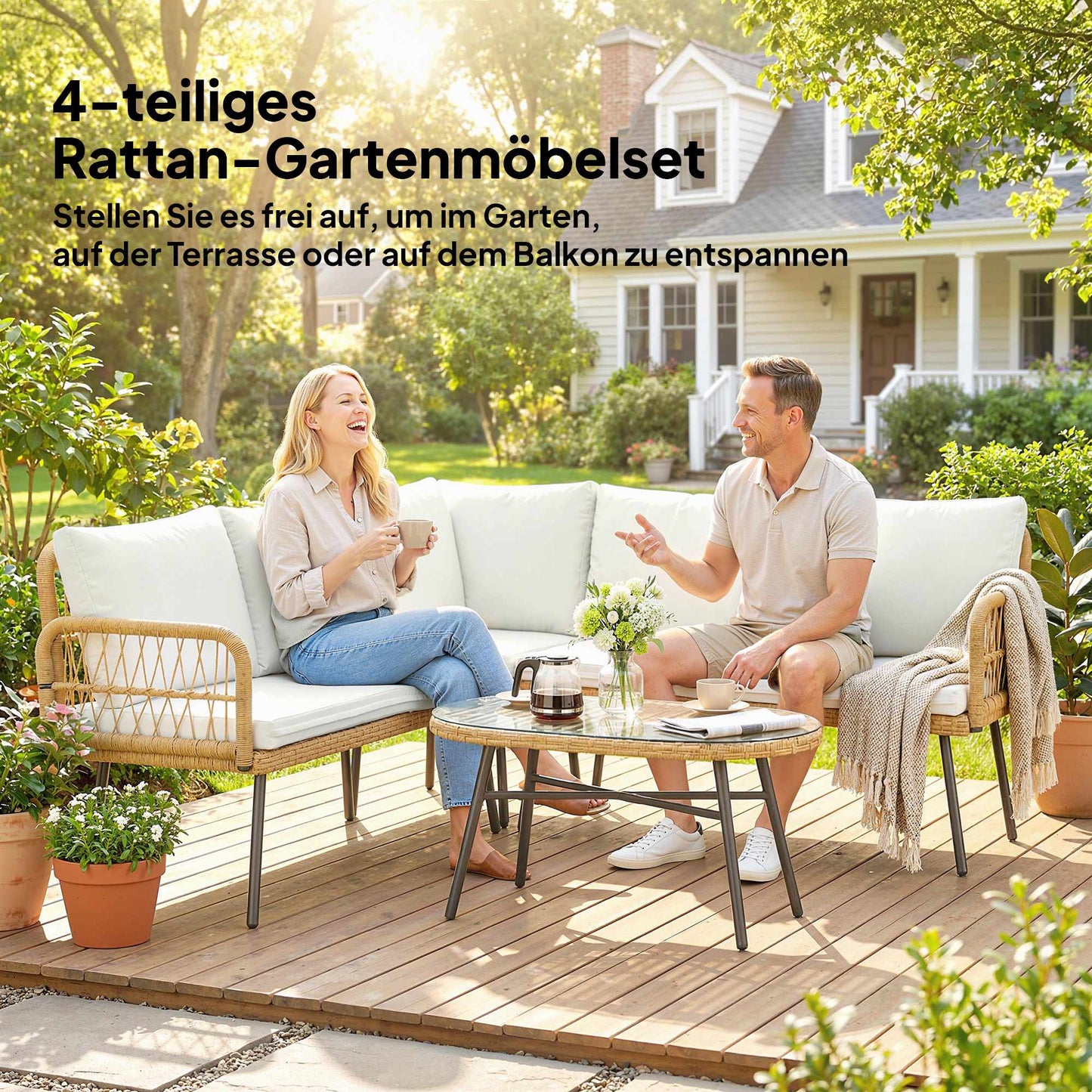 Rattan Garden Furniture Set with Sofa and Table