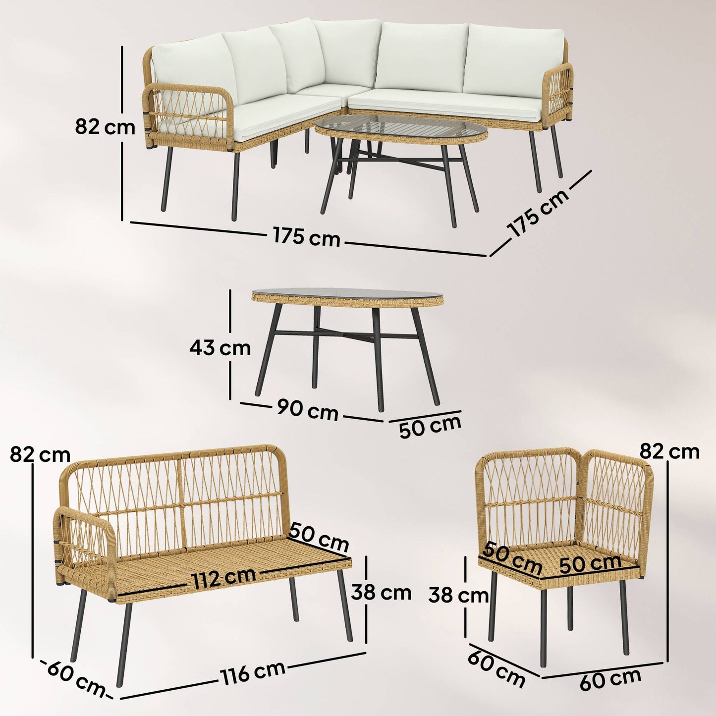 Rattan Garden Furniture Set with Sofa and Table