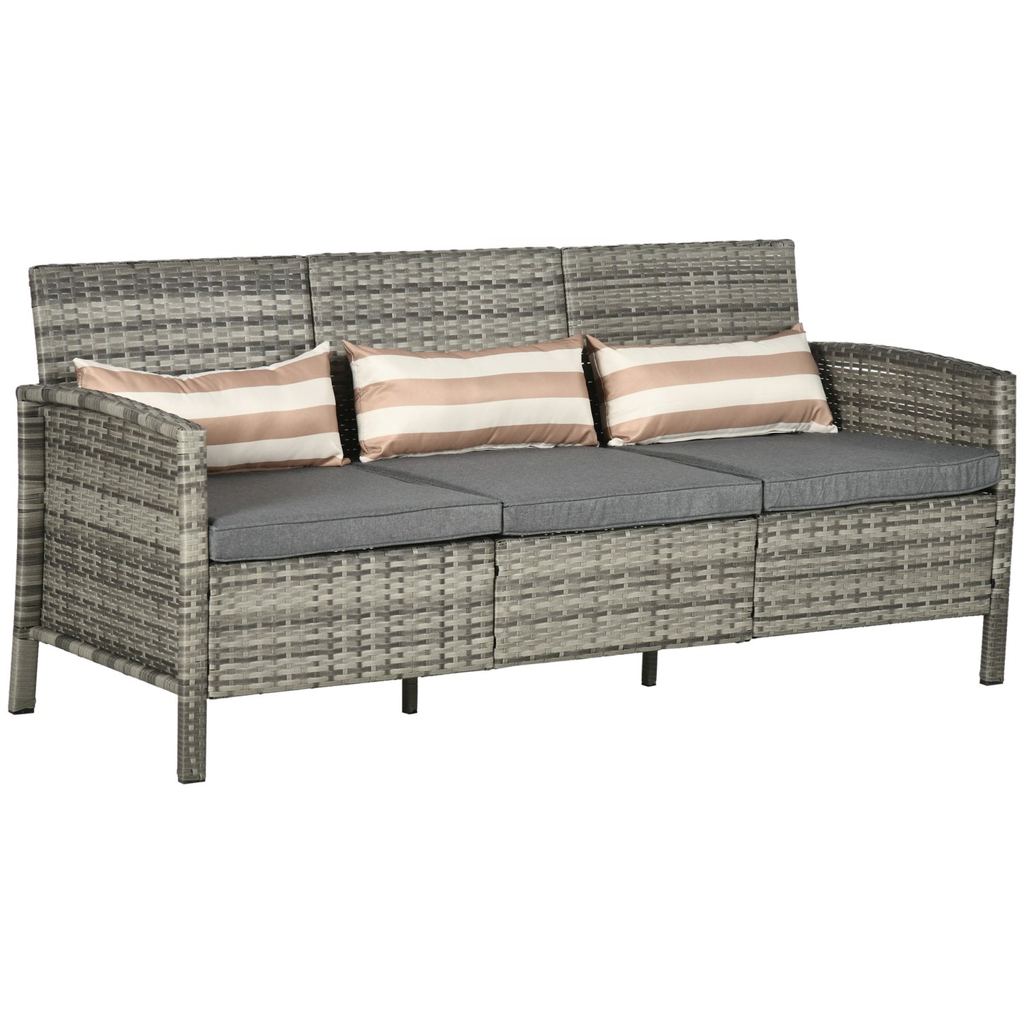 Three-seater garden sofa in rattan, cushions included, grey