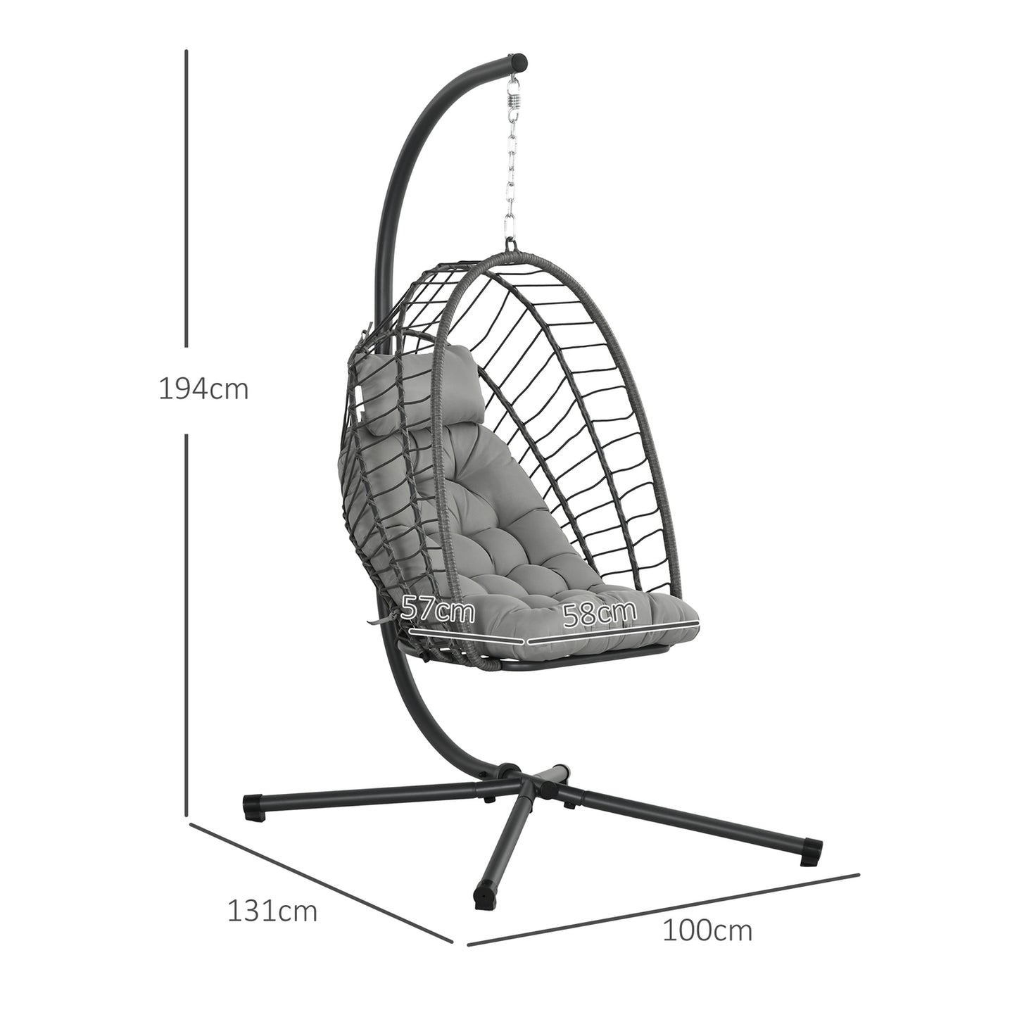 Rattan hanging chair with cushion - indoor/outdoor use