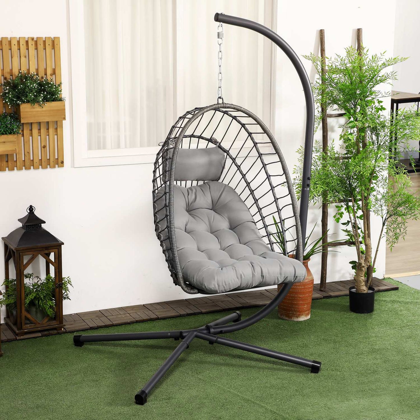 Rattan hanging chair with cushion - indoor/outdoor use