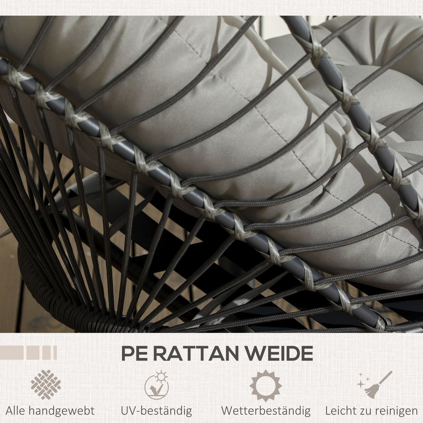 Rattan hanging chair with cushion - indoor/outdoor use