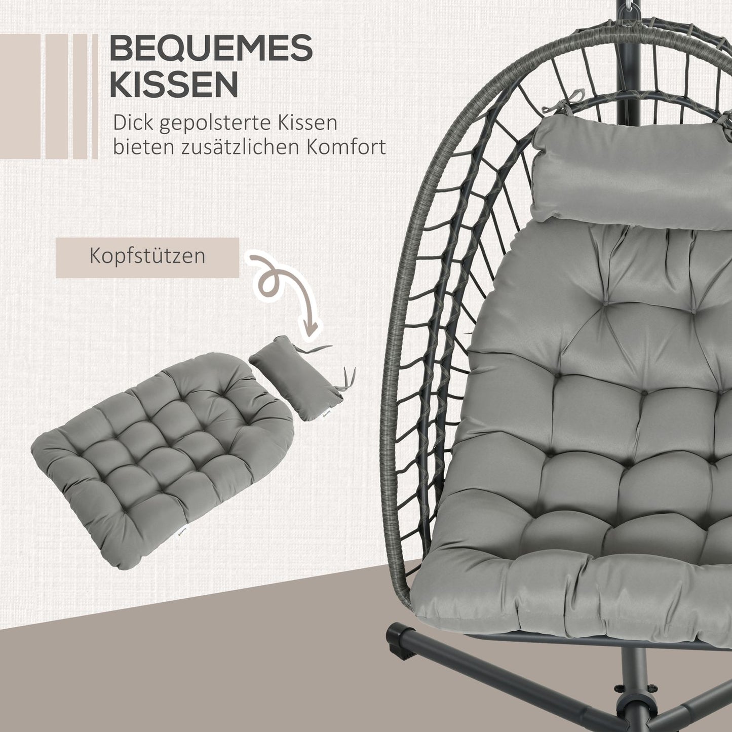 Rattan hanging chair with cushion - indoor/outdoor use