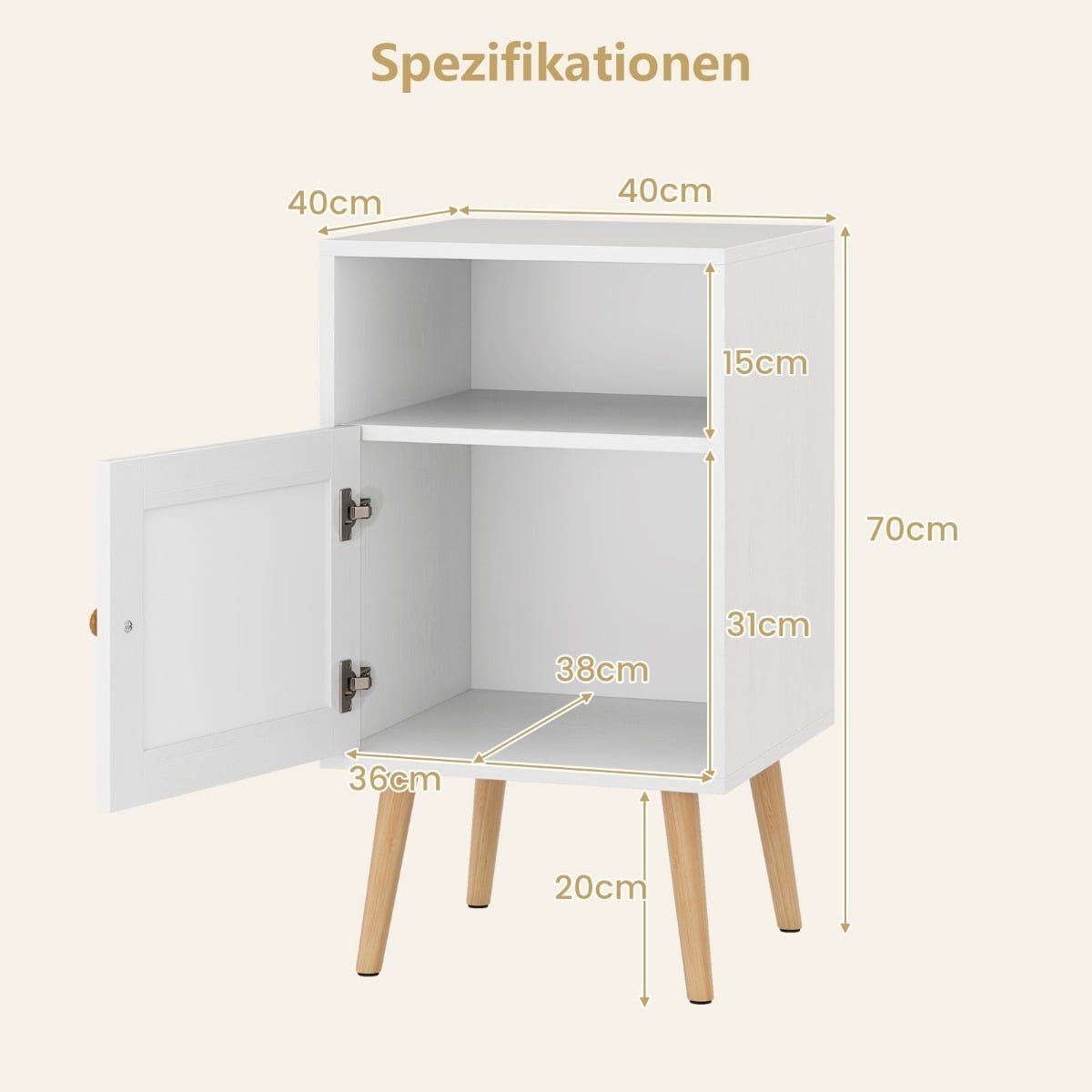 Rattan Nightstand with Storage, Open Shelf & Door, 2 Pieces