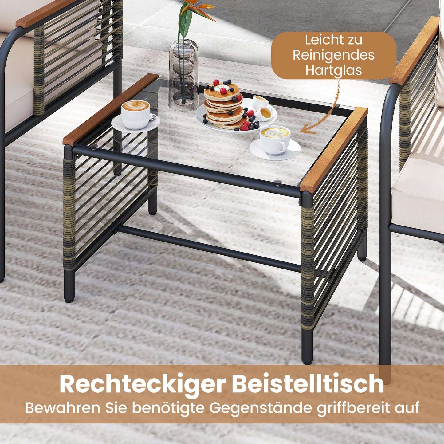 Rattan Outdoor Furniture Set, 5-Piece with Cushions