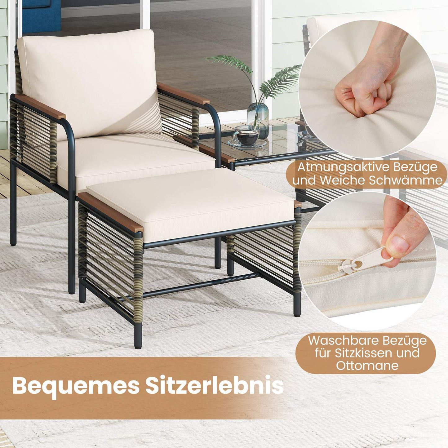 Rattan Outdoor Furniture Set, 5-Piece with Cushions
