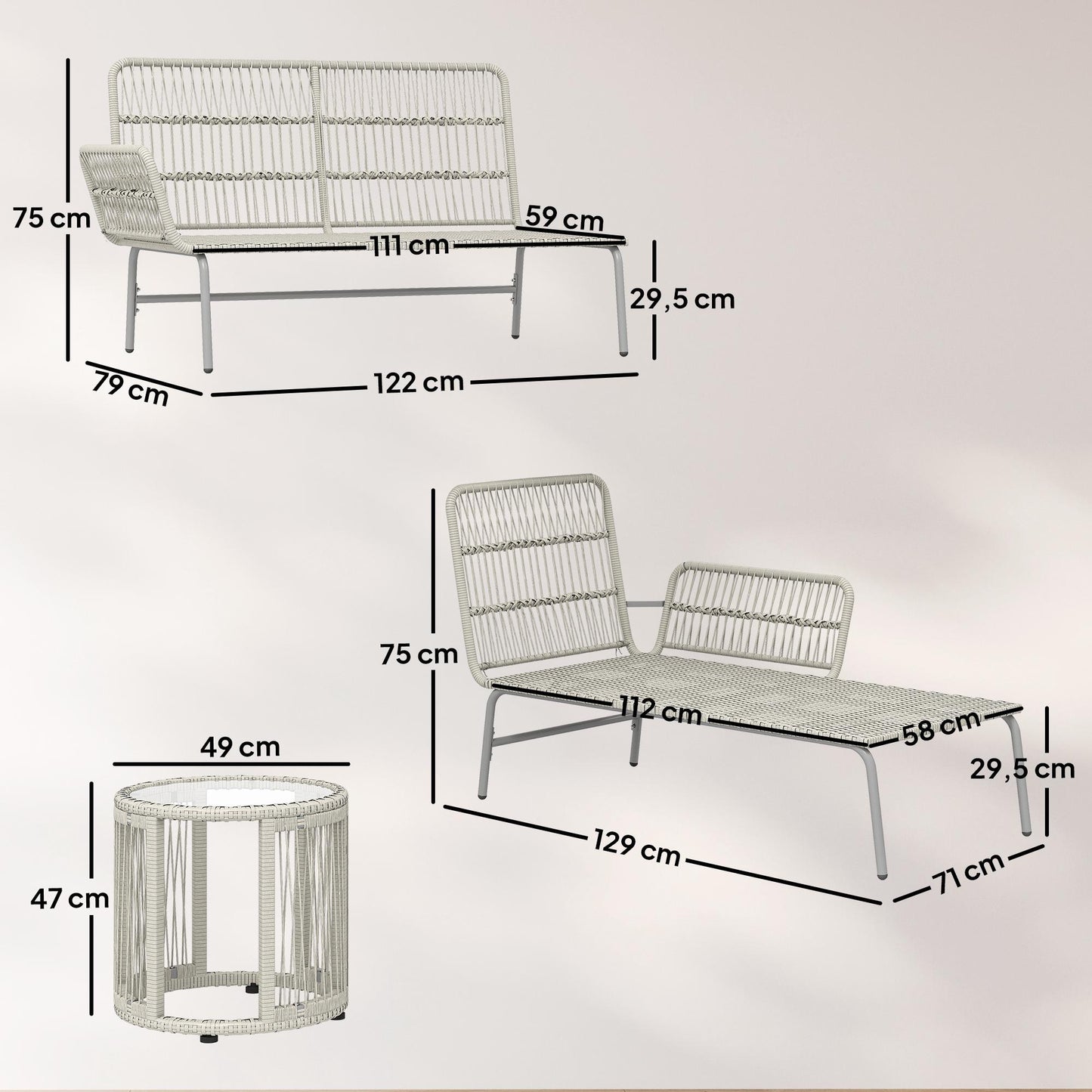 Rattan Outdoor Furniture Set, Weatherproof, Light Grey