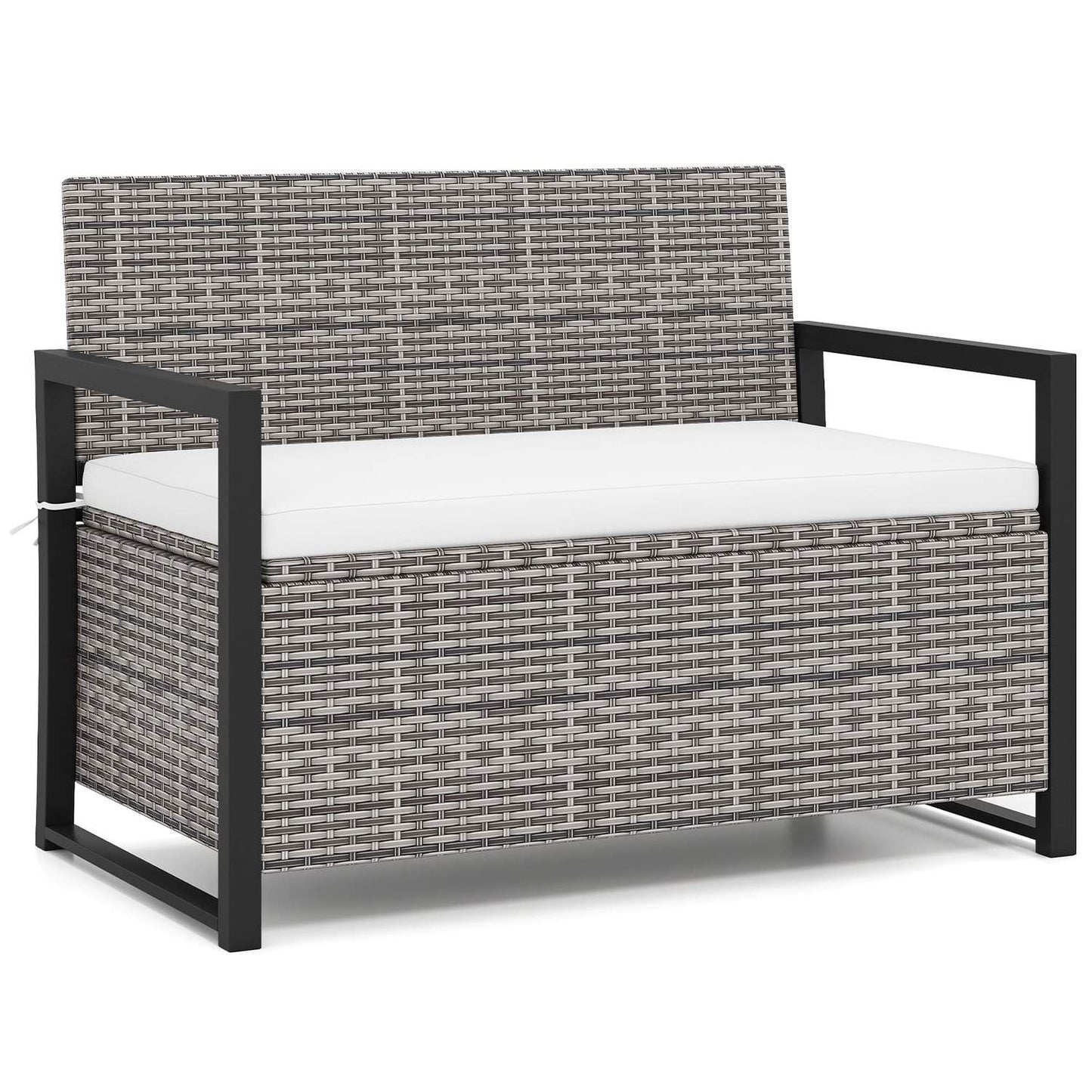 Rattan Outdoor Storage Bench with Cushion, 360kg Capacity
