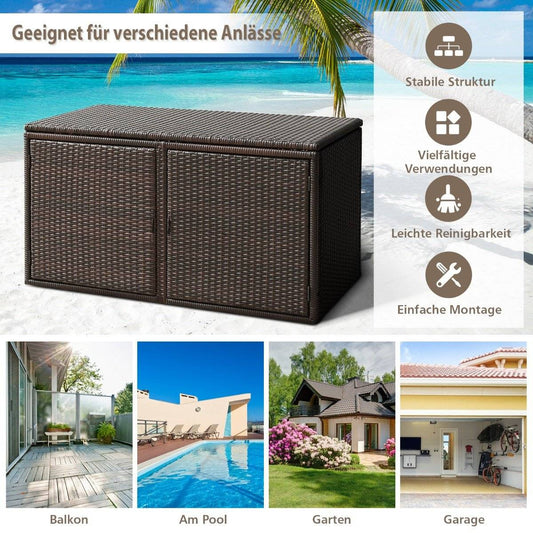Rattan Patio Box with 335L Capacity Steel Frame for Storage Brown