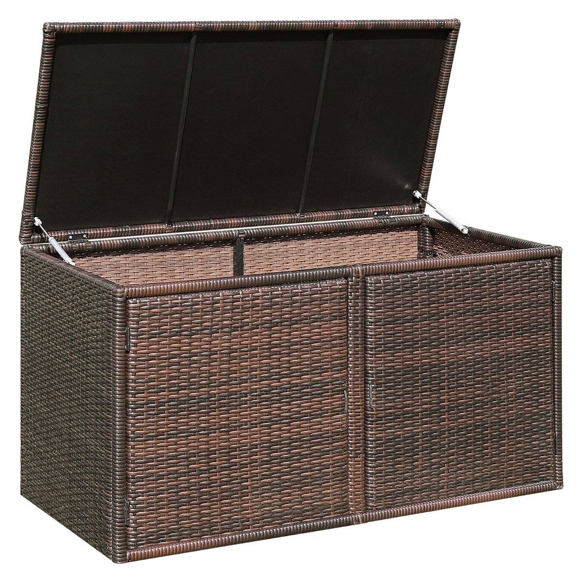 Rattan Patio Box with 335L Capacity Steel Frame for Storage Brown