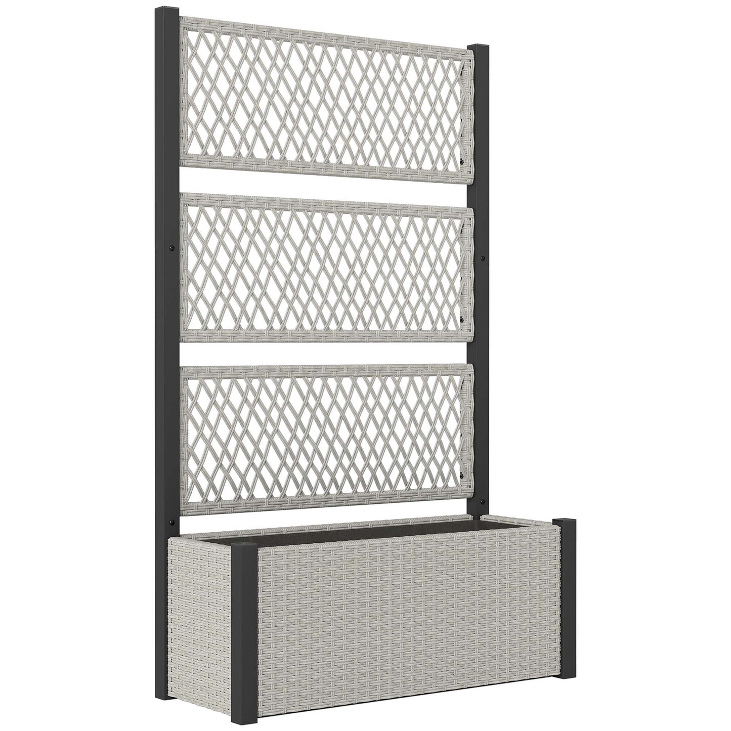 Rattan Raised Planter with Trellis, 90x35x148cm, Grey