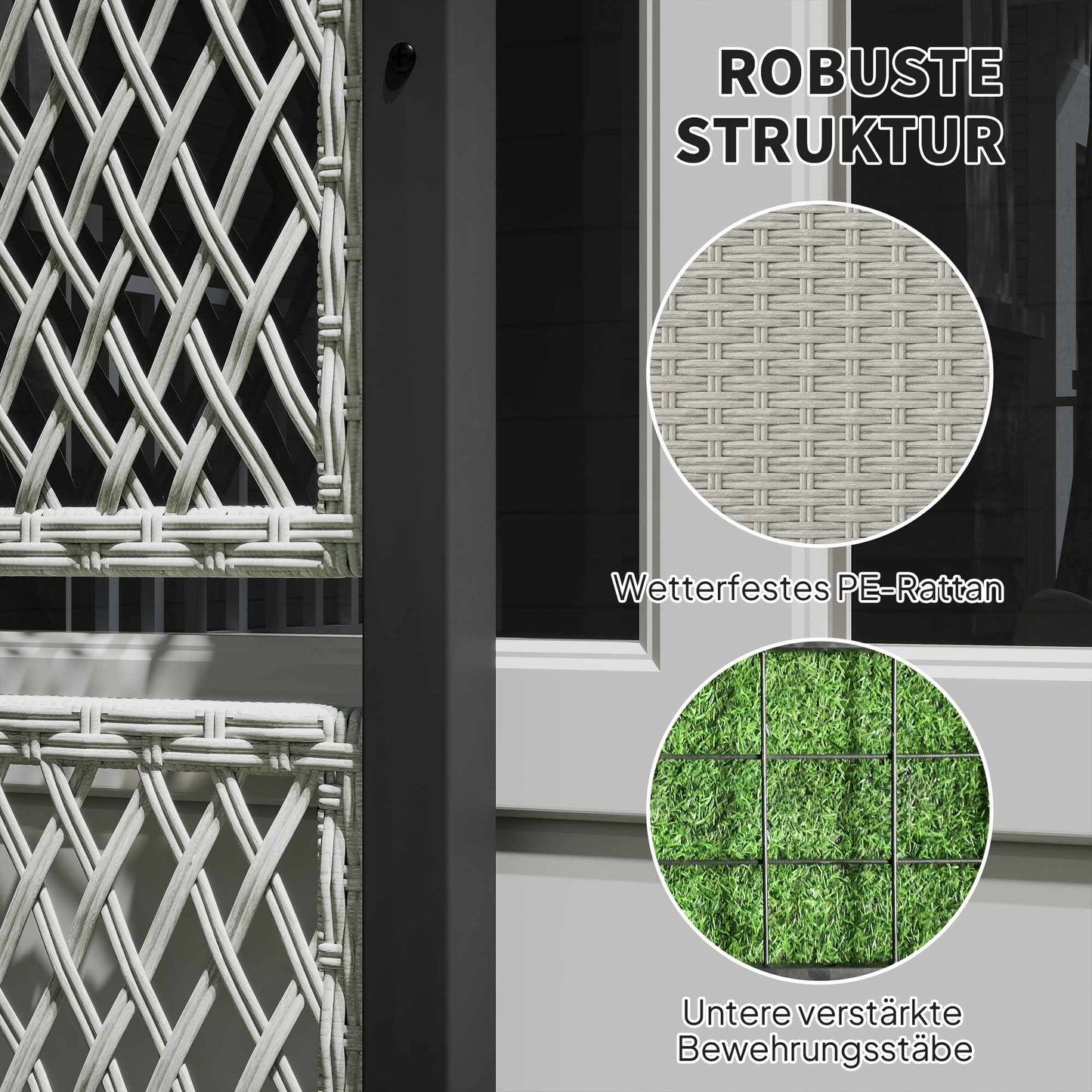 Rattan Raised Planter with Trellis, 90x35x148cm, Grey