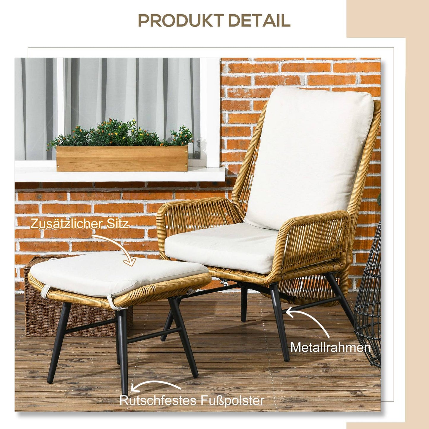 Adjustable Rattan Relax Chair with cushion - outdoor use