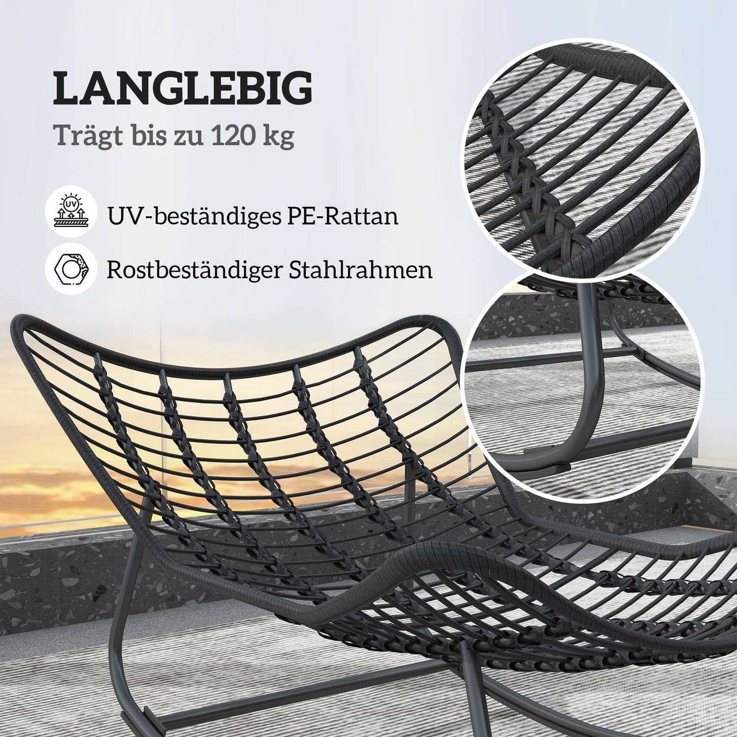 Rattan Rocking Garden Bench with steel frame and cushion