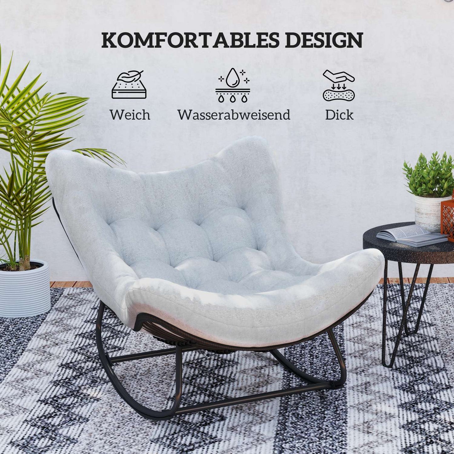 Rattan Rocking Garden Bench with steel frame and cushion