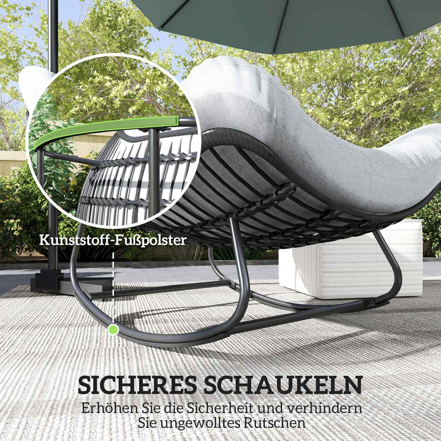 Rattan Rocking Garden Bench with steel frame and cushion