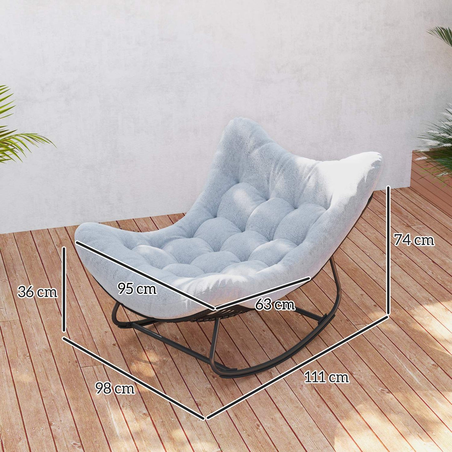 Rattan Rocking Garden Bench with steel frame and cushion