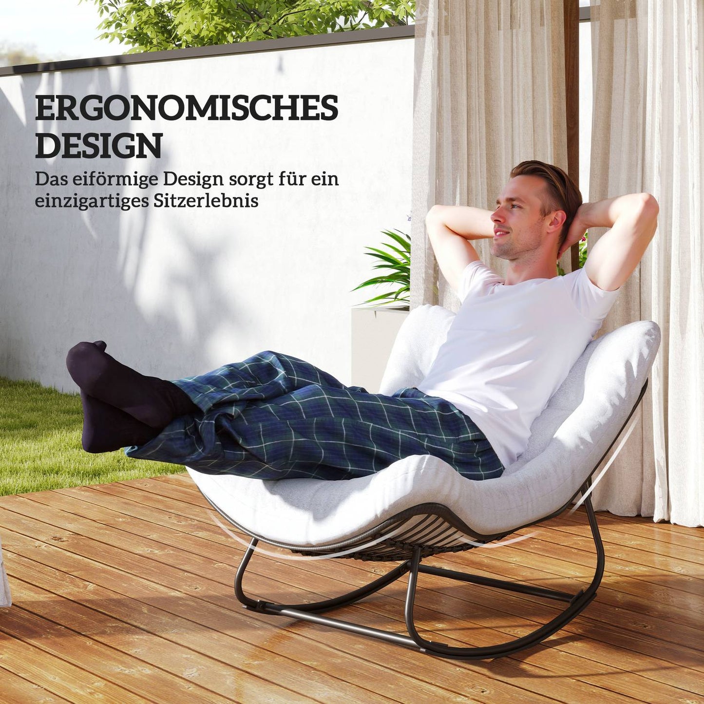 Rattan Rocking Garden Bench with steel frame and cushion