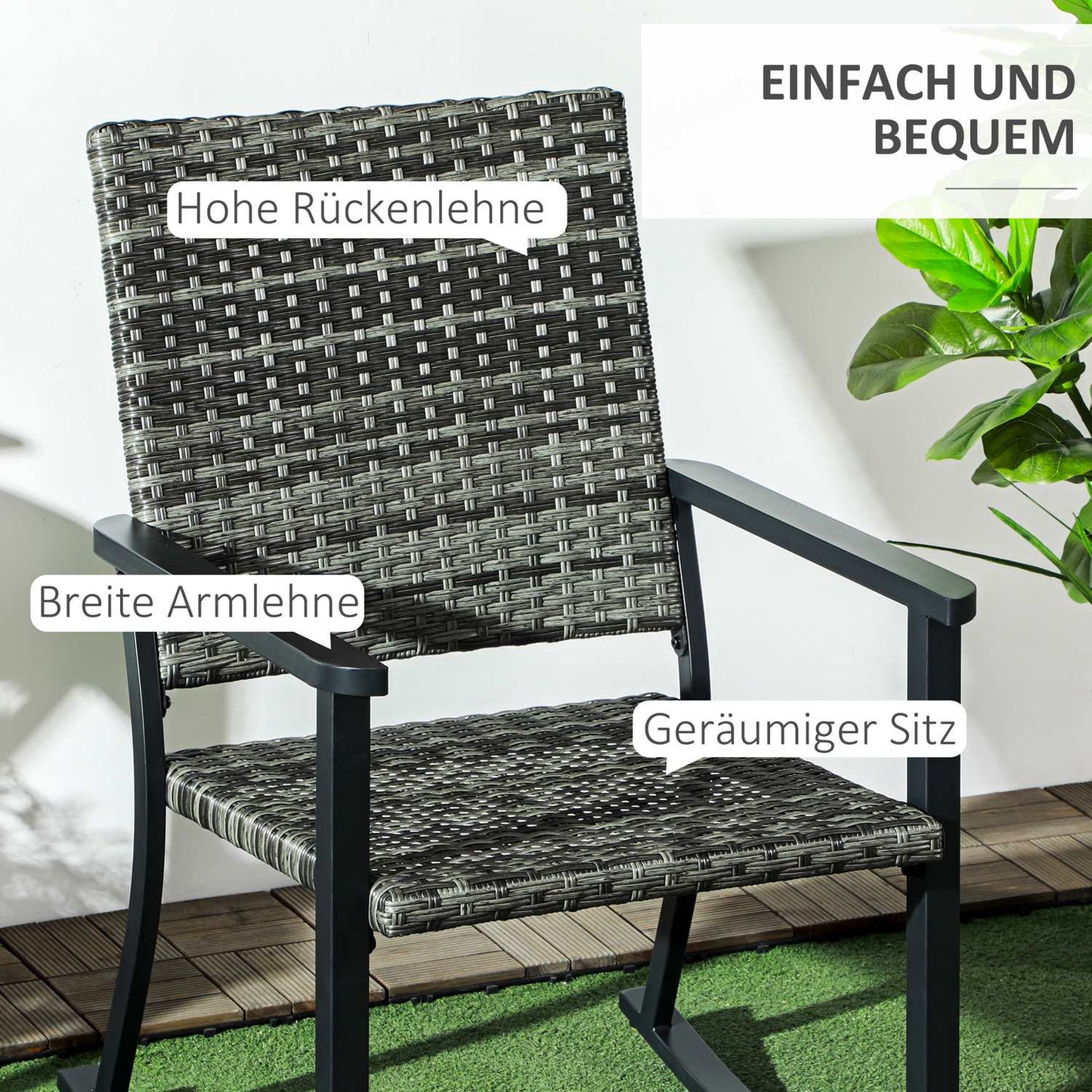 Rattan rocking chair, gray - patio & balcony sun lounger 62x75x95cm