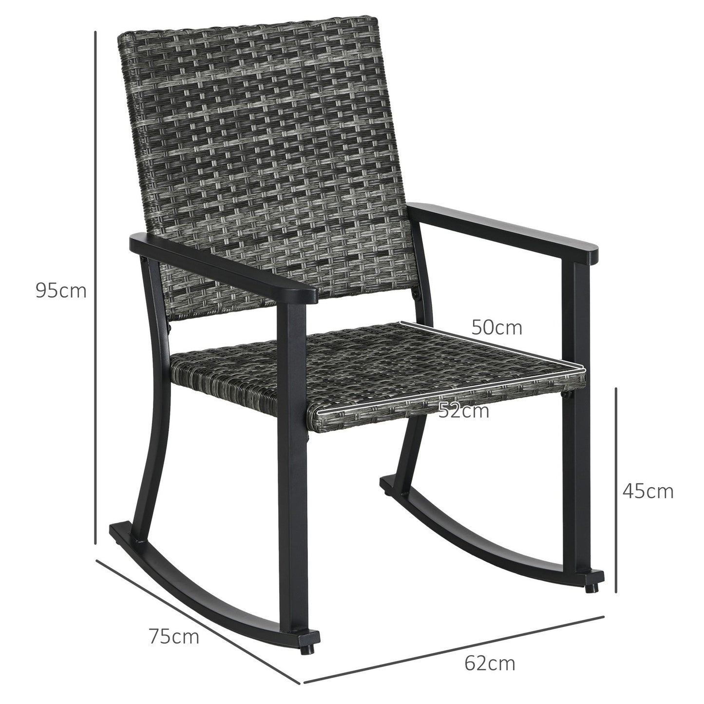 Rattan rocking chair, gray - patio & balcony sun lounger 62x75x95cm