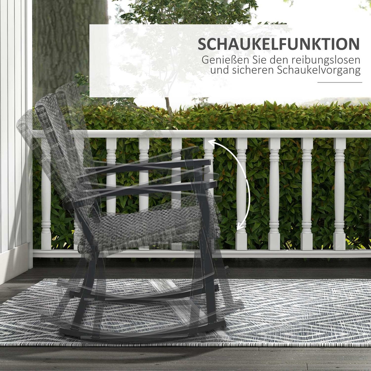 Rattan rocking chair, gray - patio & balcony sun lounger 62x75x95cm