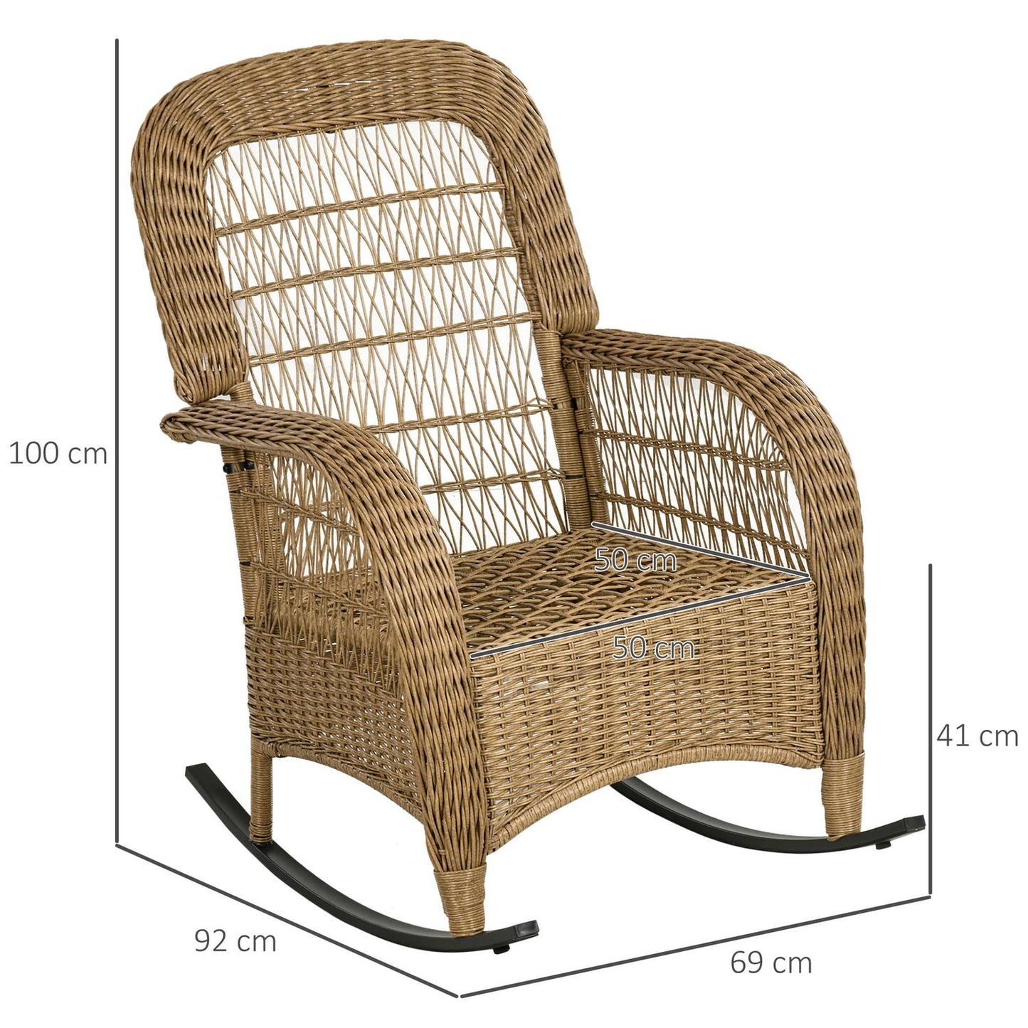 Rattan rocking chair with cushions, yellow, washable covers