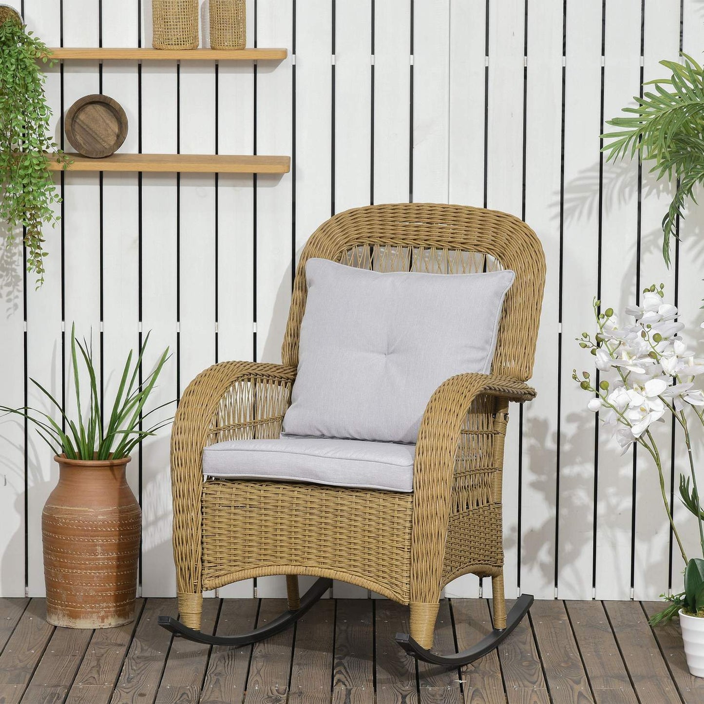 Rattan rocking chair with cushions, yellow, washable covers