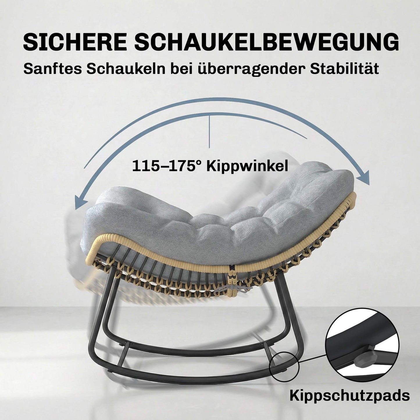 Rattan Rocking Chair with Cushion, Indoor/Outdoor, 120 kg Capacity