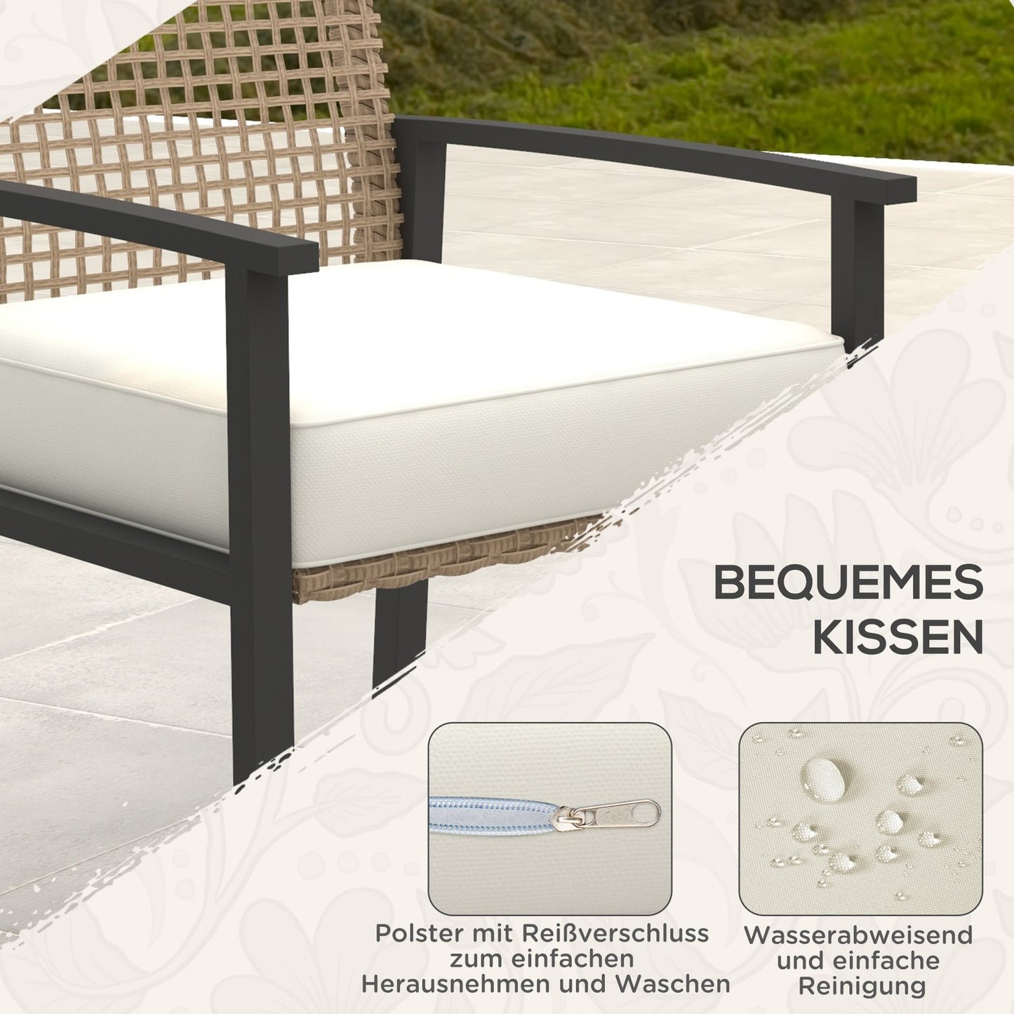 Garden furniture in rattan, 5 parts, with cushions
