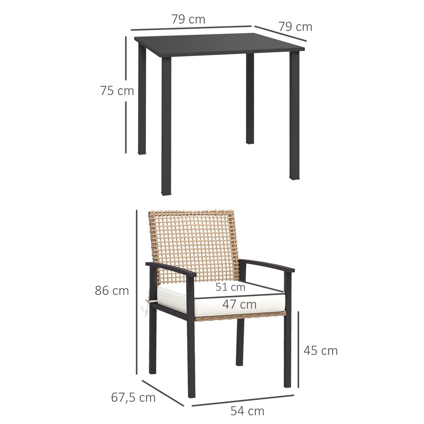 Garden furniture in rattan, 5 parts, with cushions
