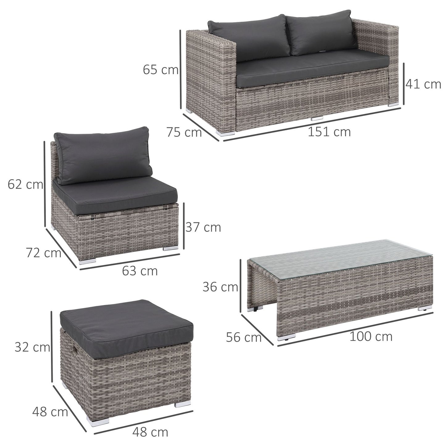 Garden furniture in rattan, 6 parts, metal frame, gray