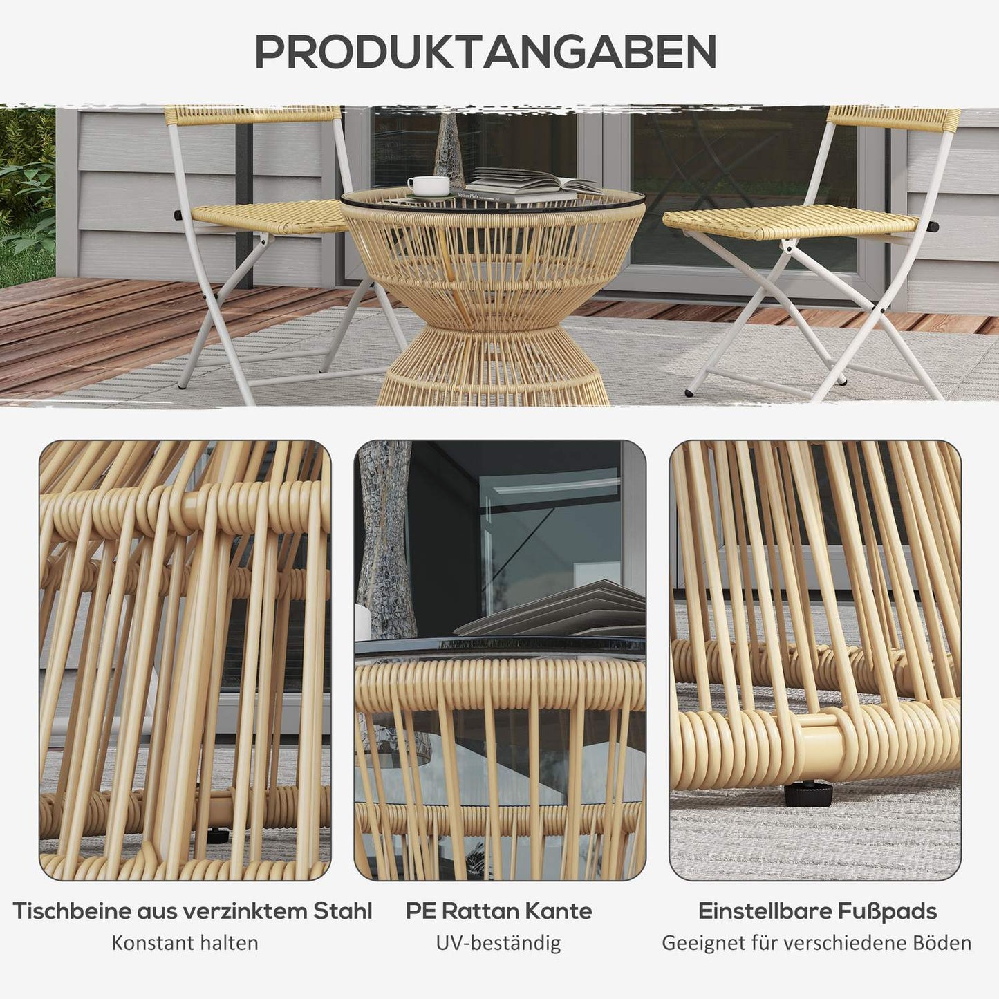 Rattan side table with tempered glass, Ø60 Cm