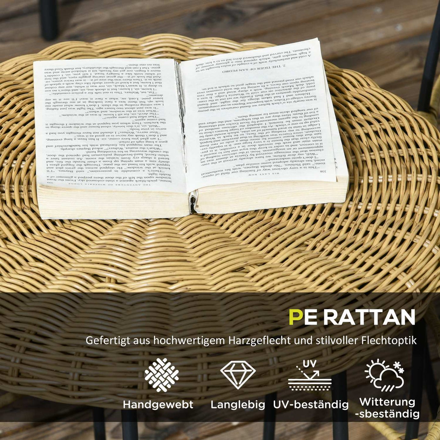 Stackable rattan coffee tables, set of 2 - Khaki, garden use