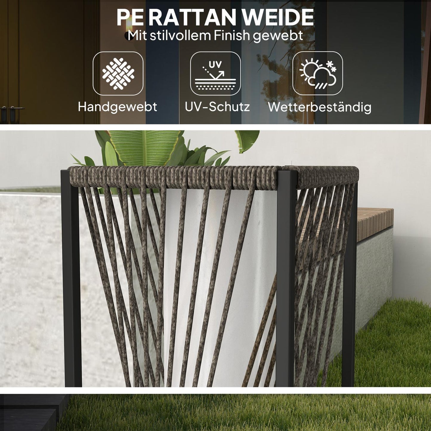 Rattan Solar Floor Lamp, Boho Style with light sensor, waterproof