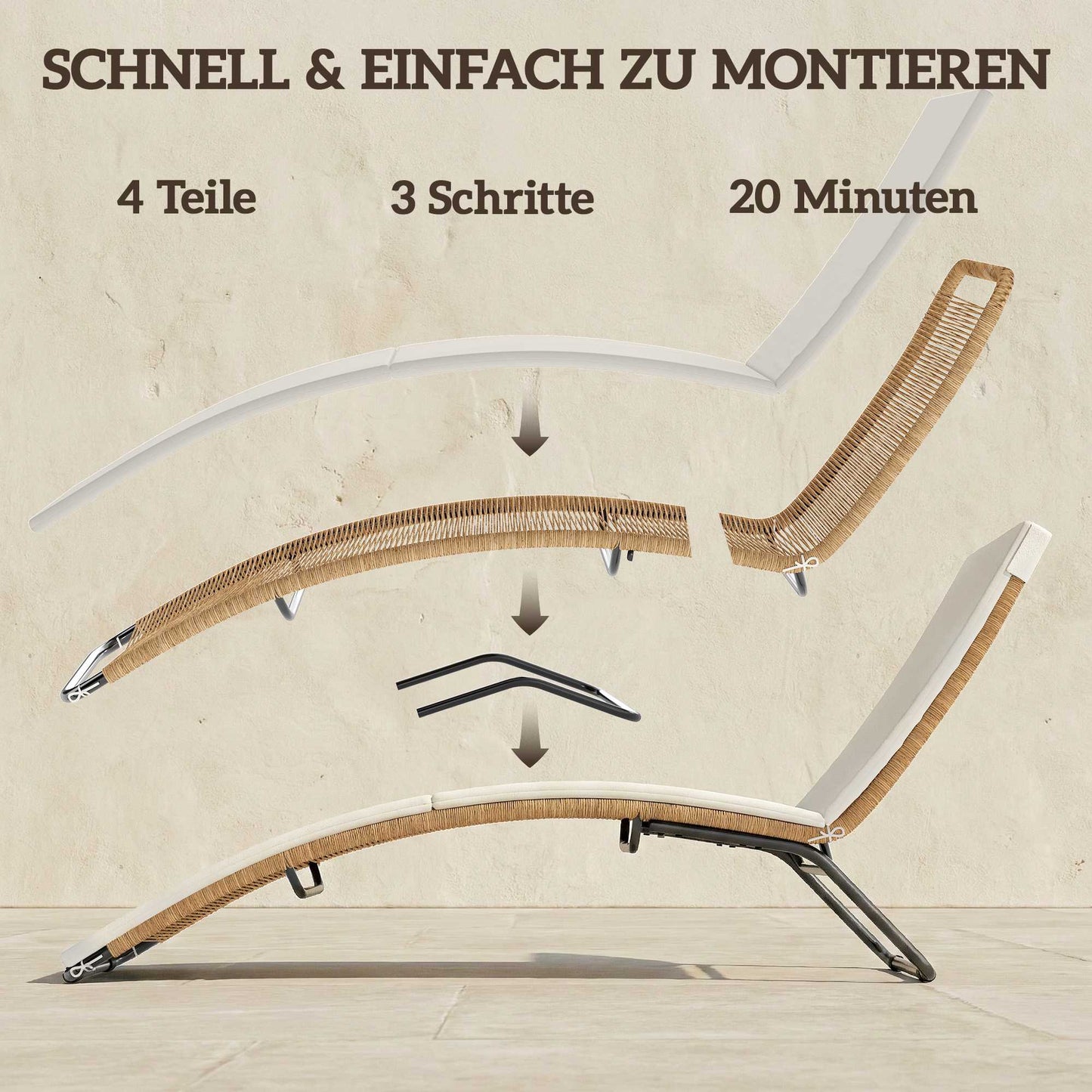 Rattan Sun Lounger with Cushion, Ergonomic S-Curve, 195 cm