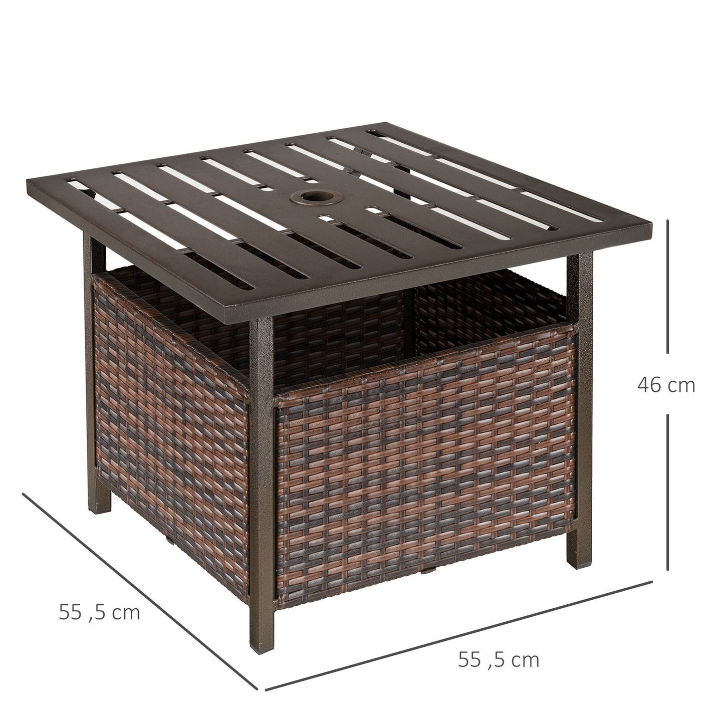 Patio table in rattan with umbrella hole - Brown, 55.5 cm