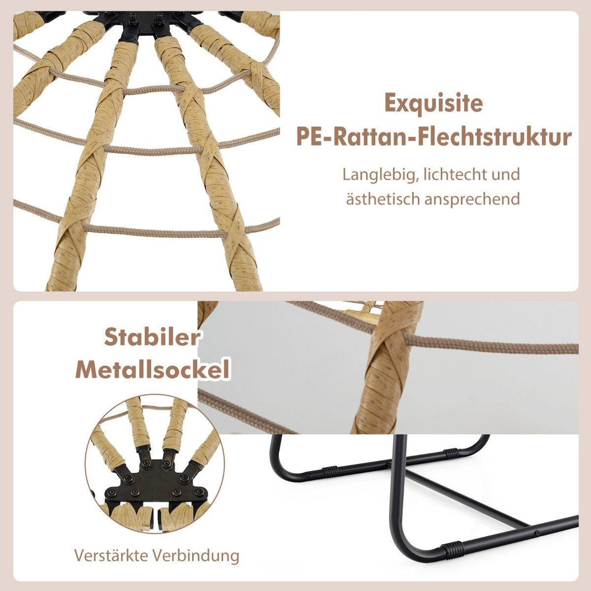 Rattan Wicker Chair with Removable Cushion &amp; Metal frame oversized lounge chair beige